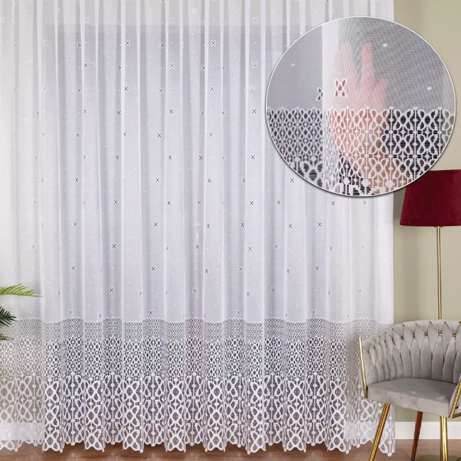 Firana żakardowa Magda - Firana do salonu, pokoju, na okno balkonowe z szerokim pasem 70 cm